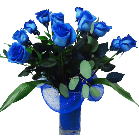 V-Blue Roses in Vase