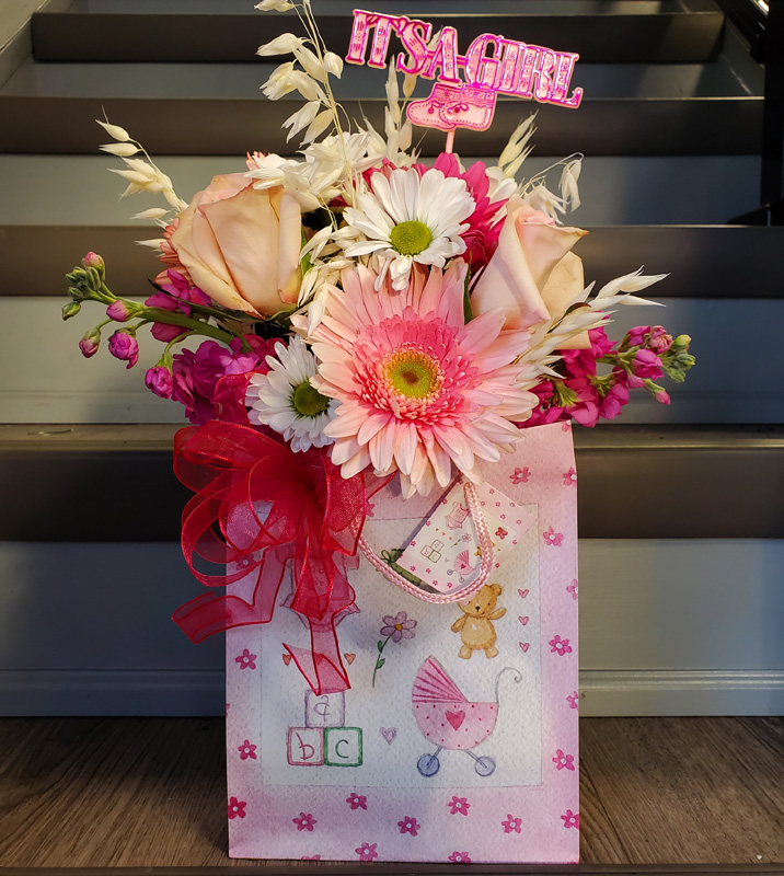 Baby Girl Hand tied Bouquet in a Bag