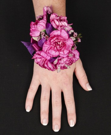 Purple and Pink Carnation Wrist Corsage