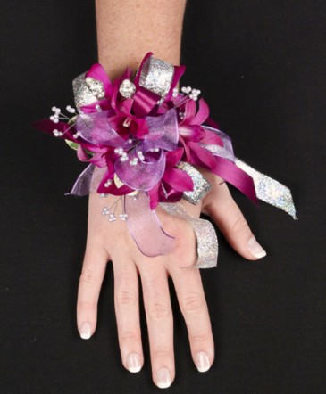 Silver and Purple Orchid Wrist Corsage