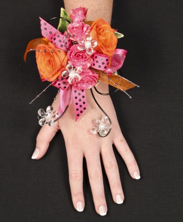 Orange and Pink Rose Wrist Corsage