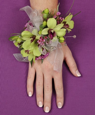 Purple and Green Orchid Wrist Corsage