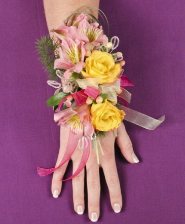 Yellow and Pink Wrist Corsage
