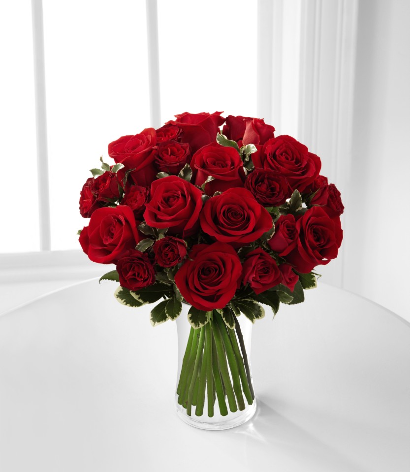 Dozen Red Roses and Red Spray Roses with Greens