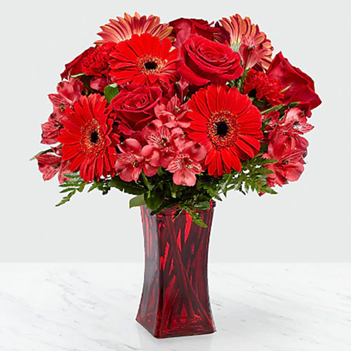 All Red Assorted Vase Arrangement with Greens