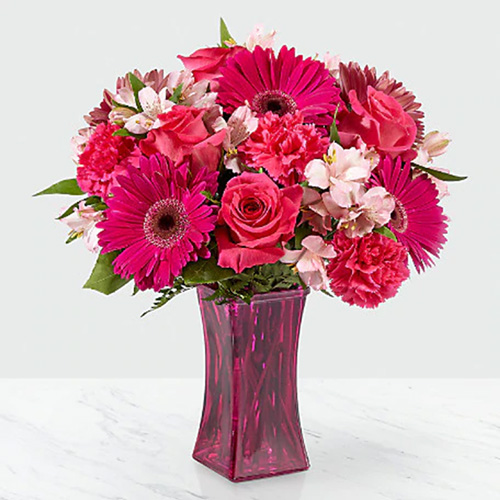 All Pink Assorted Vase Arrangement with Greens