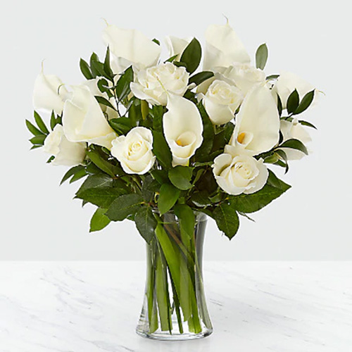 White Roses & White Calla Lilies in a Vase