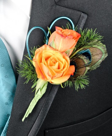 Orange Rose and Feather Boutonniere