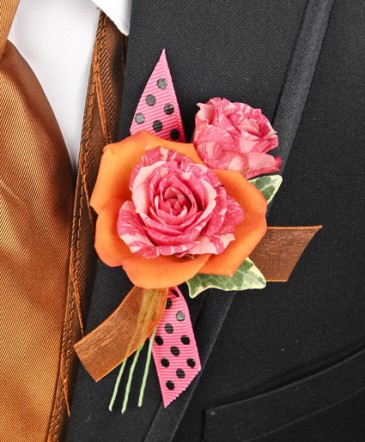 Orange and Pink Rose Boutonniere