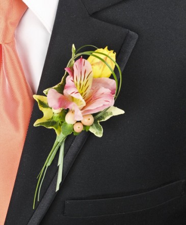 Pink and Yellow Alstromeria Boutonniere